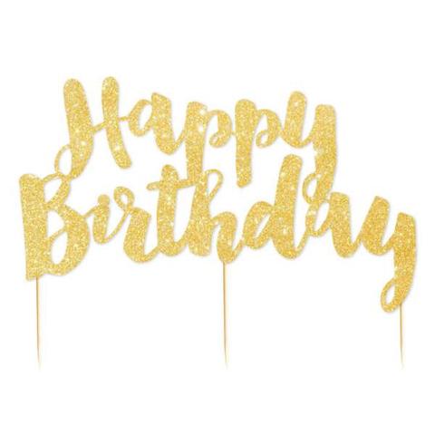 Happy Birthday Cake Topper- Gold