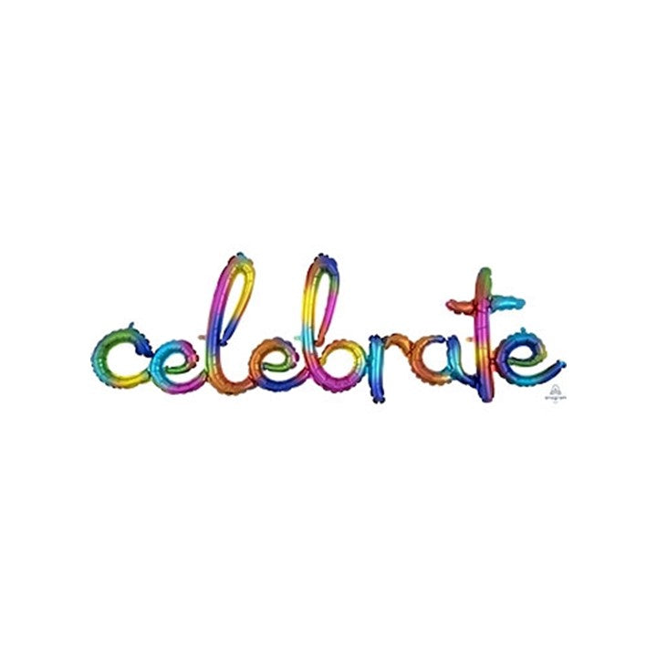 Foil Balloon- 59" Rainbow Celebrate Script Balloon