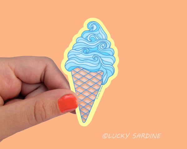 Ice Cream Cone Ocean Waves Vinyl Sticker